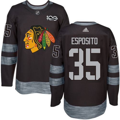 Adidas Blackhawks #35 Tony Esposito Black 1917-100th Anniversary Stitched NHL Jersey